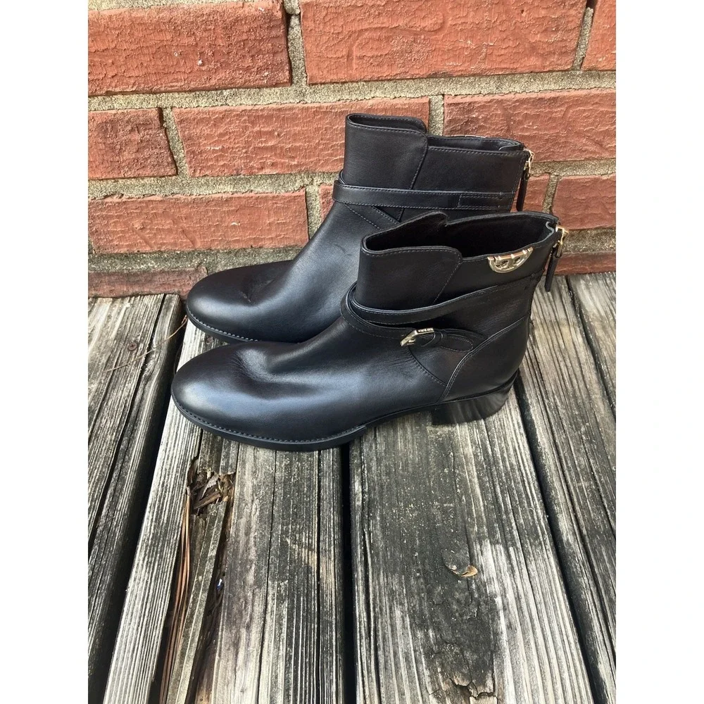 Women's Tory Burch Sidney Leather Ankle Bootie Boots - Penny Black size 8 1/2